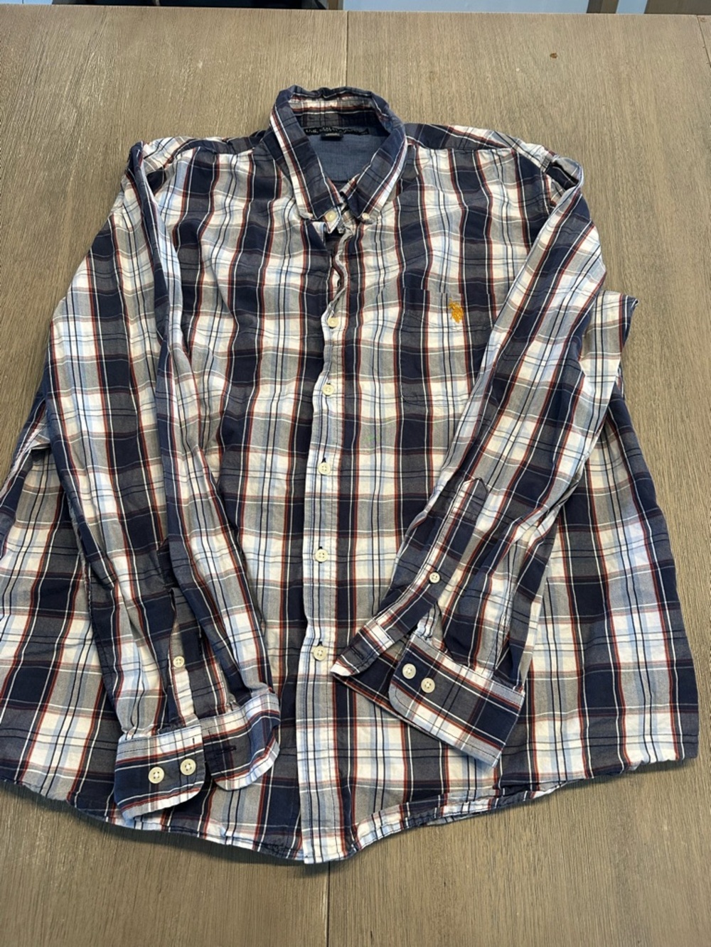 U.S. Polo Assn. Navy, White and Red Plaid Long-Sleeve Button-Down Shirt